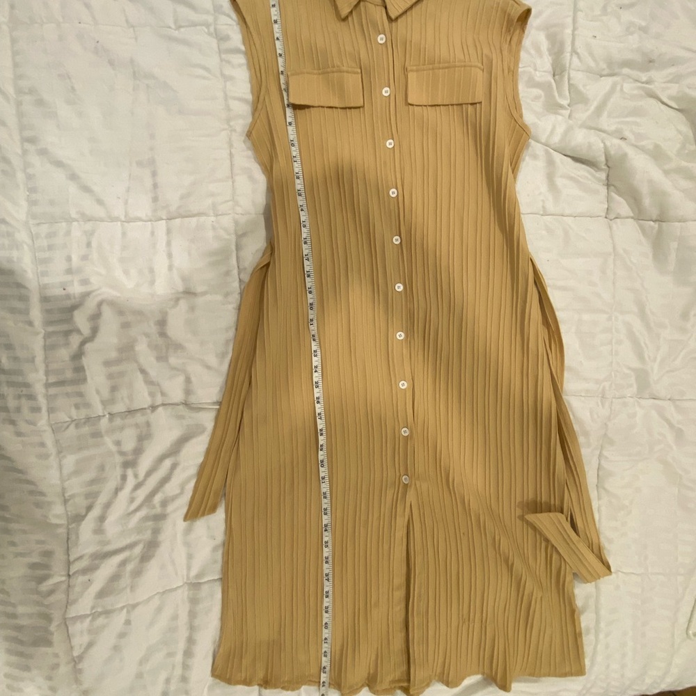 SHEIN Beige Ribbed Midi Shirt Dress Size L – Belted Summer Dress - Picture 3 of 5